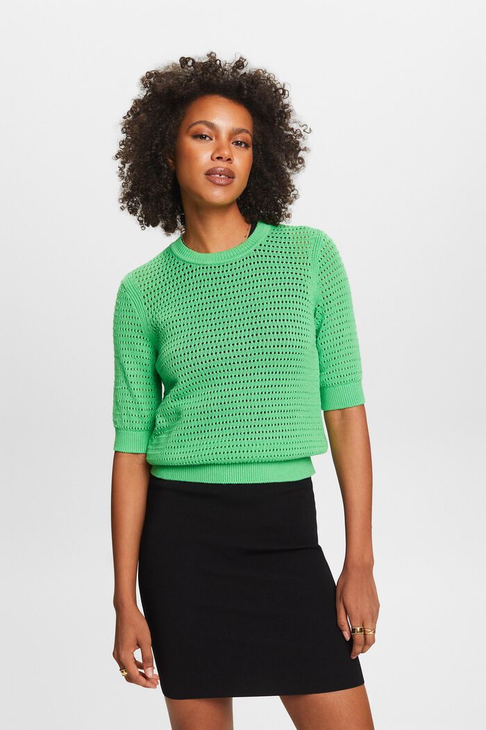 Kortærmet sweater i mesh, CITRUS GREEN, detail image number 0