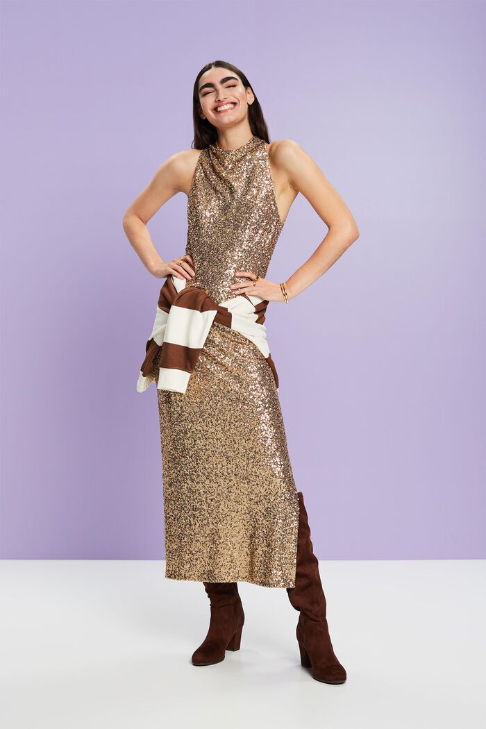 Maxi-kjole med pailletter, GOLD, detail image number 4
