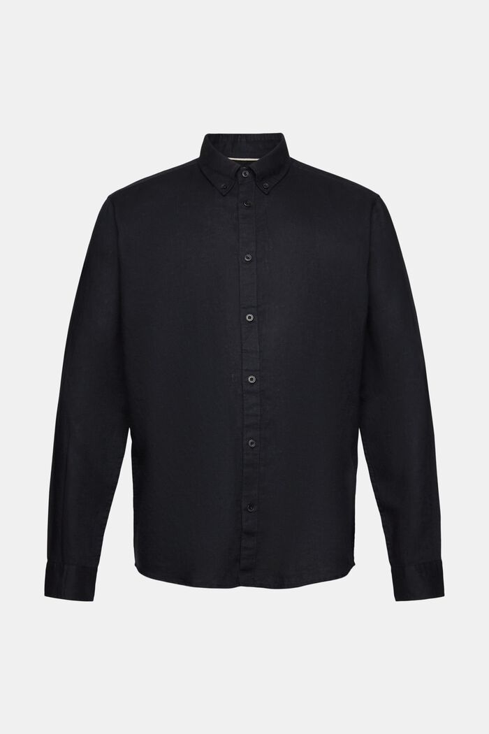 Button down-skjorte i bomulds- og hørmiks, BLACK, detail image number 5