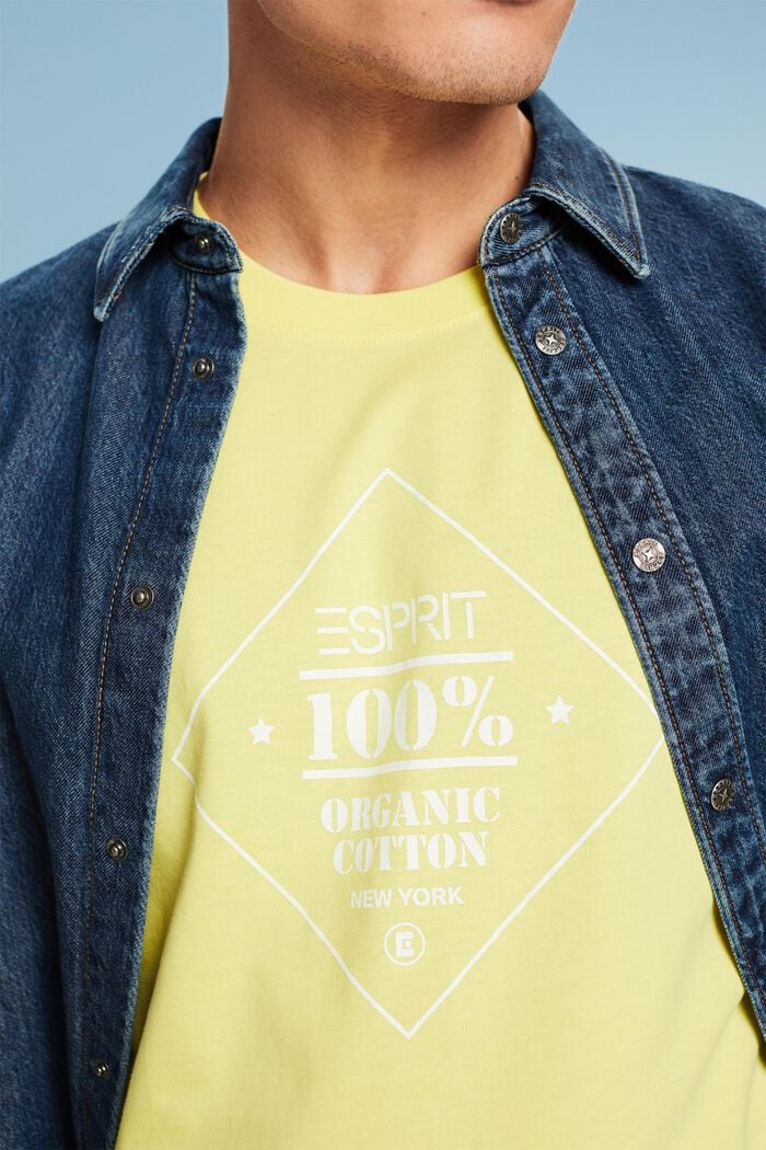 Bomulds-T-shirt med logoprint, PASTEL YELLOW, detail image number 3
