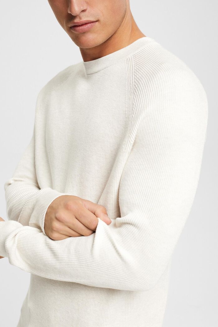 Pullover med C-hals, 100% bomuld, OFF WHITE, detail image number 2