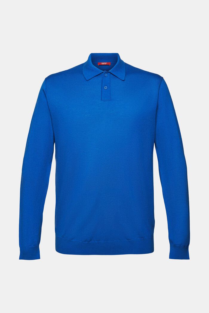 Polosweater i uld, BRIGHT BLUE, detail image number 6