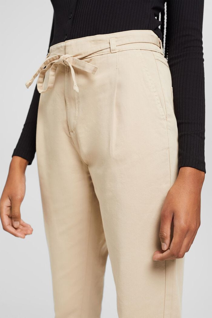 Paperbag-bukser med bælte, pimabomuld, BEIGE, detail image number 0