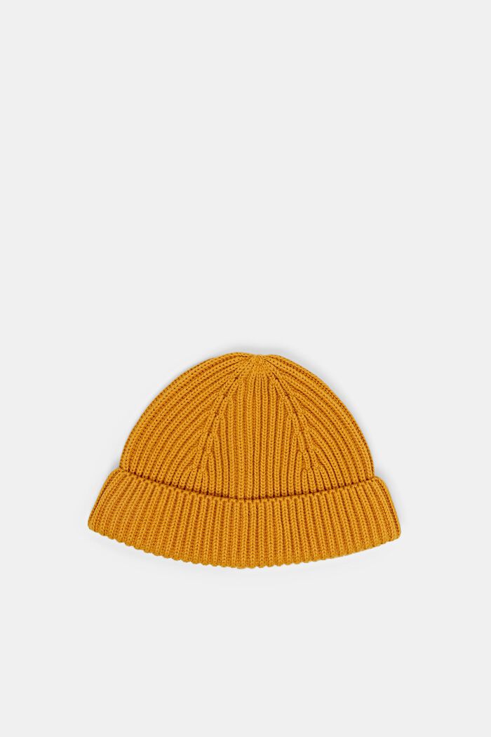 Beanie i ribstrik, 100 % bomuld, AMBER YELLOW, detail image number 0