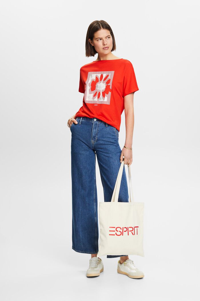 Jersey-T-shirt med print foran, RED, detail image number 1