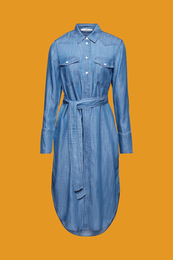 Skjortekjole i denim med aftageligt bindebælte, BLUE MEDIUM WASHED, detail image number 5