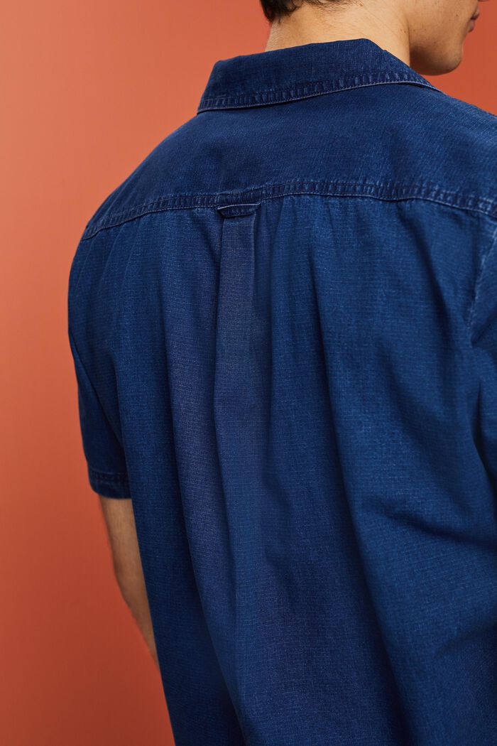 Jeansskjorte med korte ærmer, 100 % bomuld, BLUE DARK WASHED, detail image number 4