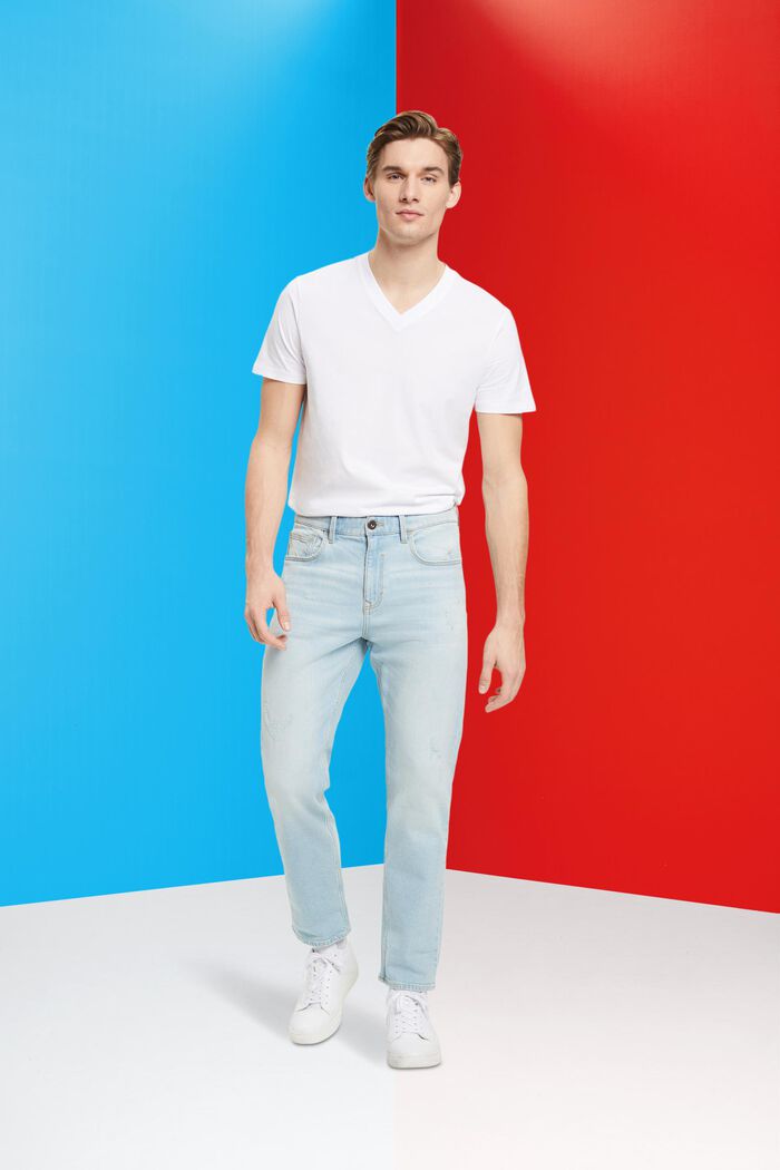 Slim fit bomulds-T-shirt med V-hals, WHITE, detail image number 4
