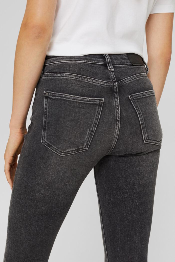 Cropped, used stretch-jeans, økologisk bomuld, BLACK DARK WASHED, detail image number 2