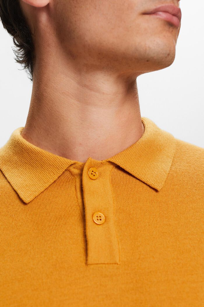 Polosweater i uld, HONEY YELLOW, detail image number 1