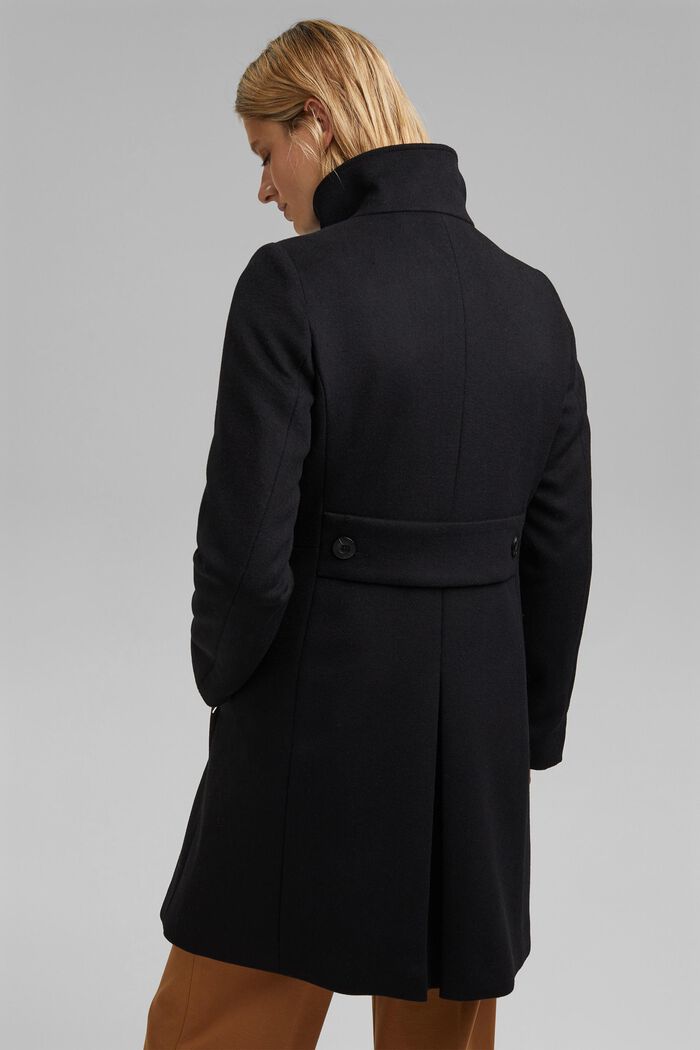 Af uldblanding: Frakke med ståkrave, BLACK, detail image number 3