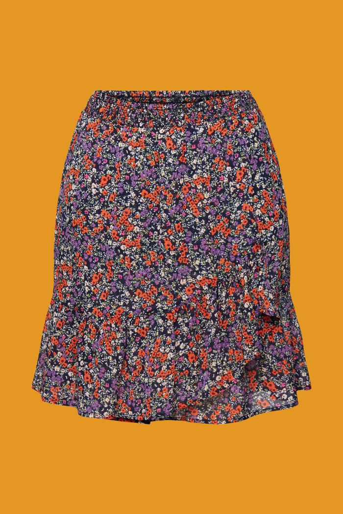 Blomstret nederdel med flæsekant, NAVY, detail image number 6