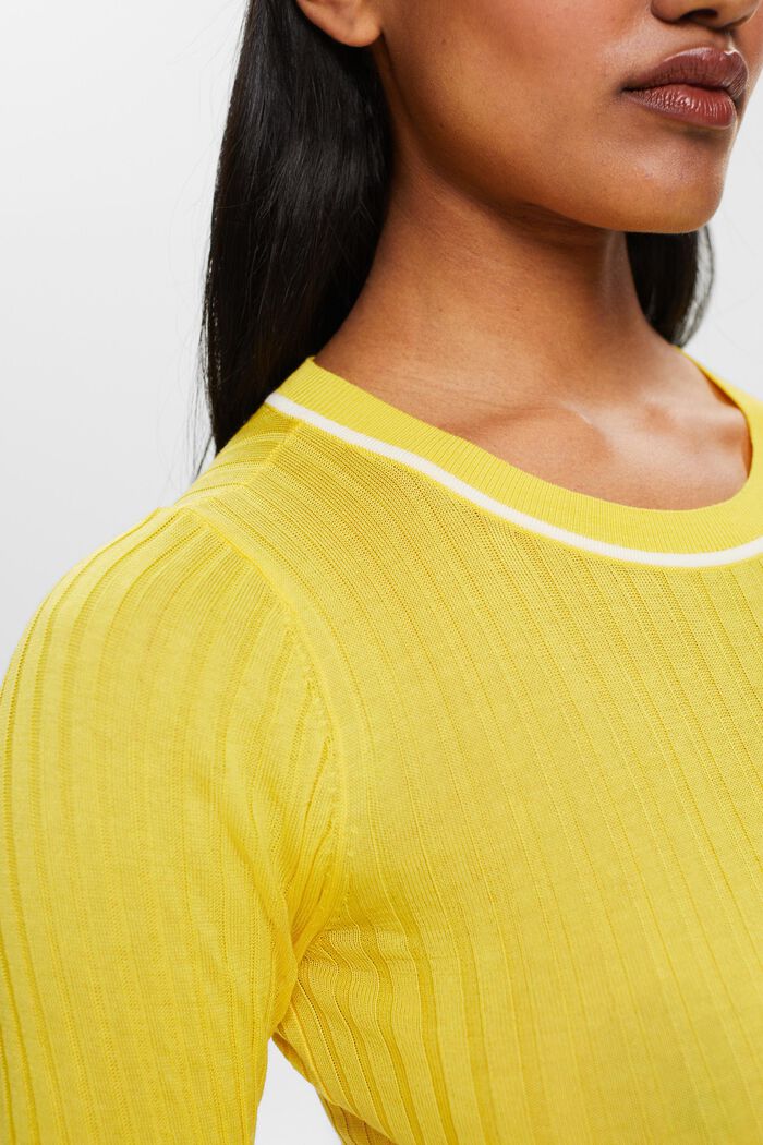 Ribbet sweater med rund hals, YELLOW, detail image number 3