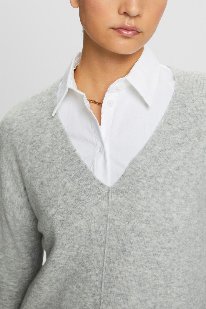 Sweater i uldmiks med V-hals, LIGHT GREY, detail image number 2