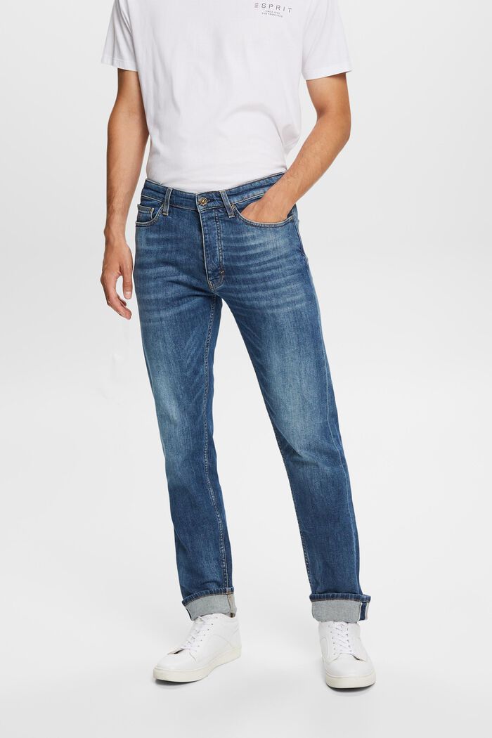Lige jeans med ægkant og mellemhøj, BLUE MEDIUM WASHED, detail image number 0