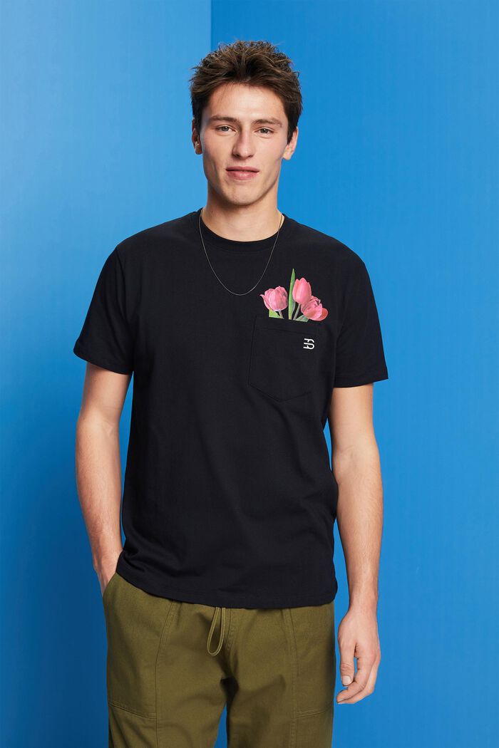 Jersey-T-shirt med print, 100 % bomuld, BLACK, detail image number 0