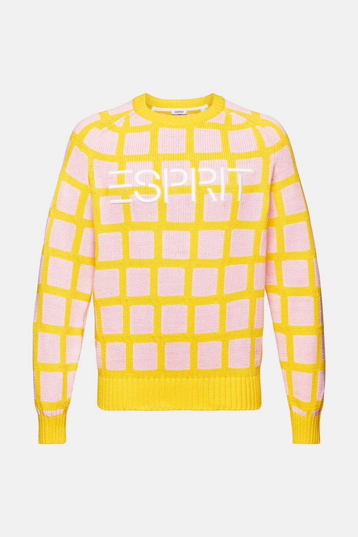 Sweater i chunky strik med logo og gittermønster, YELLOW, detail image number 6