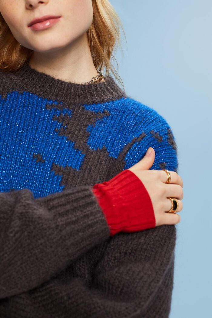Sweater i metallic jacquard-strik, DARK GREY, detail image number 3