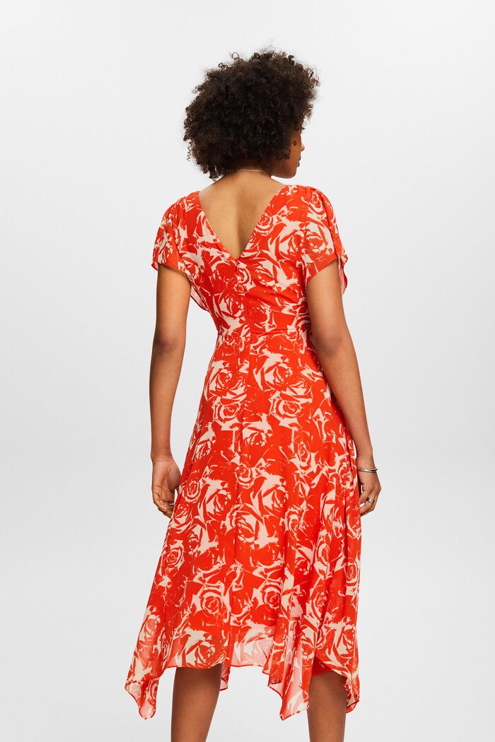 Maxi-kjole i chiffon med V-hals og print, BRIGHT ORANGE, detail image number 2
