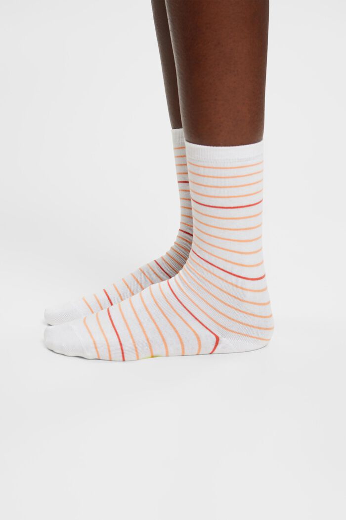 Pakke med 2 par stribede sokker, økologisk bomuld, WHITE/RED, detail image number 0