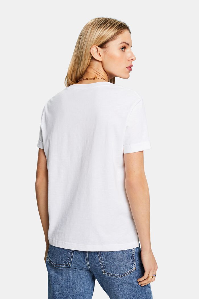 Slub-T-shirt med dyb, rund halsudskæring, WHITE, detail image number 3