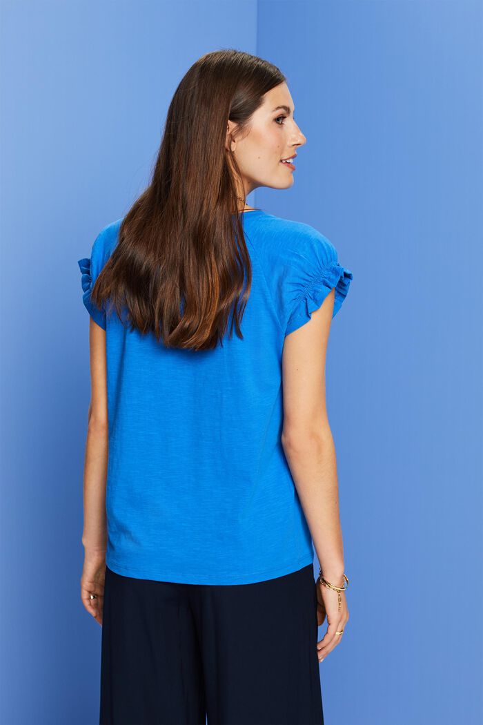 T-shirt med flæseærmer, 100 % bomuld, BRIGHT BLUE, detail image number 3