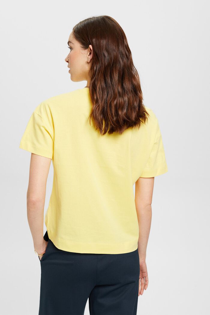 T-shirt med blomsterprint på brystet, LIGHT YELLOW, detail image number 3