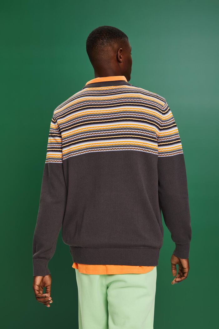 Jacquard-sweater i bomuld med rund hals, DARK GREY, detail image number 3