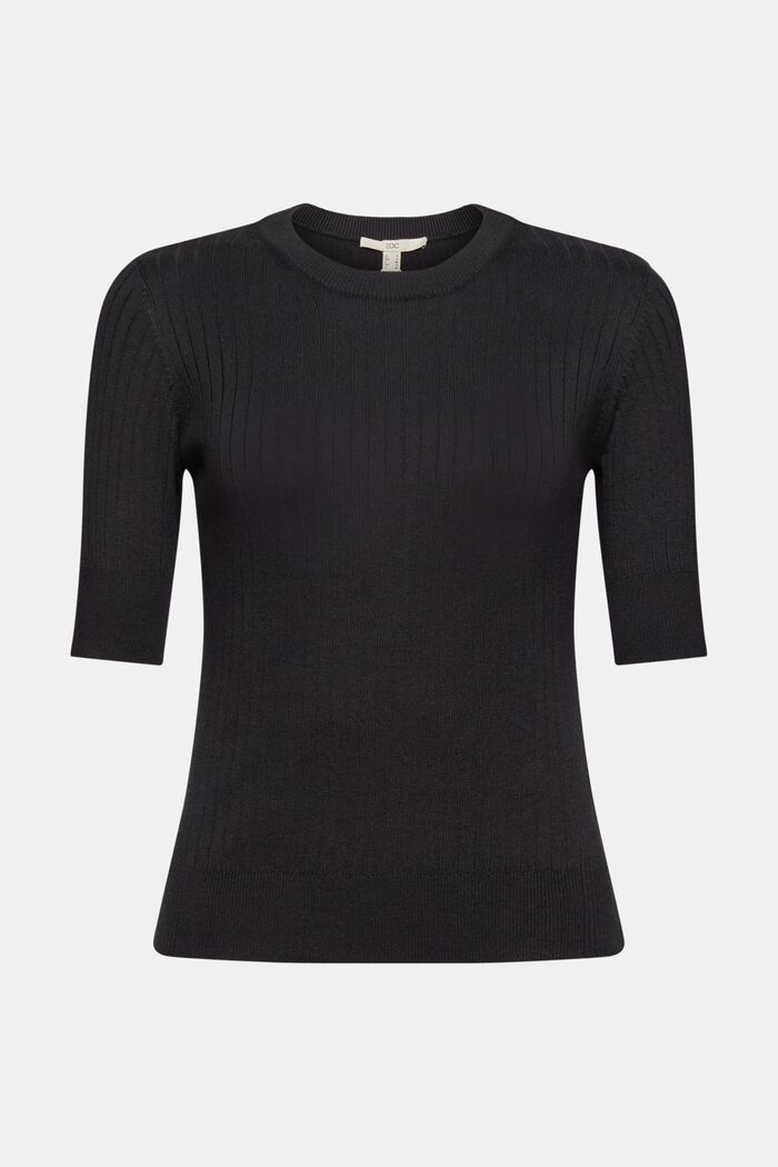 Ribbet sweater med korte ærmer, BLACK, detail image number 2