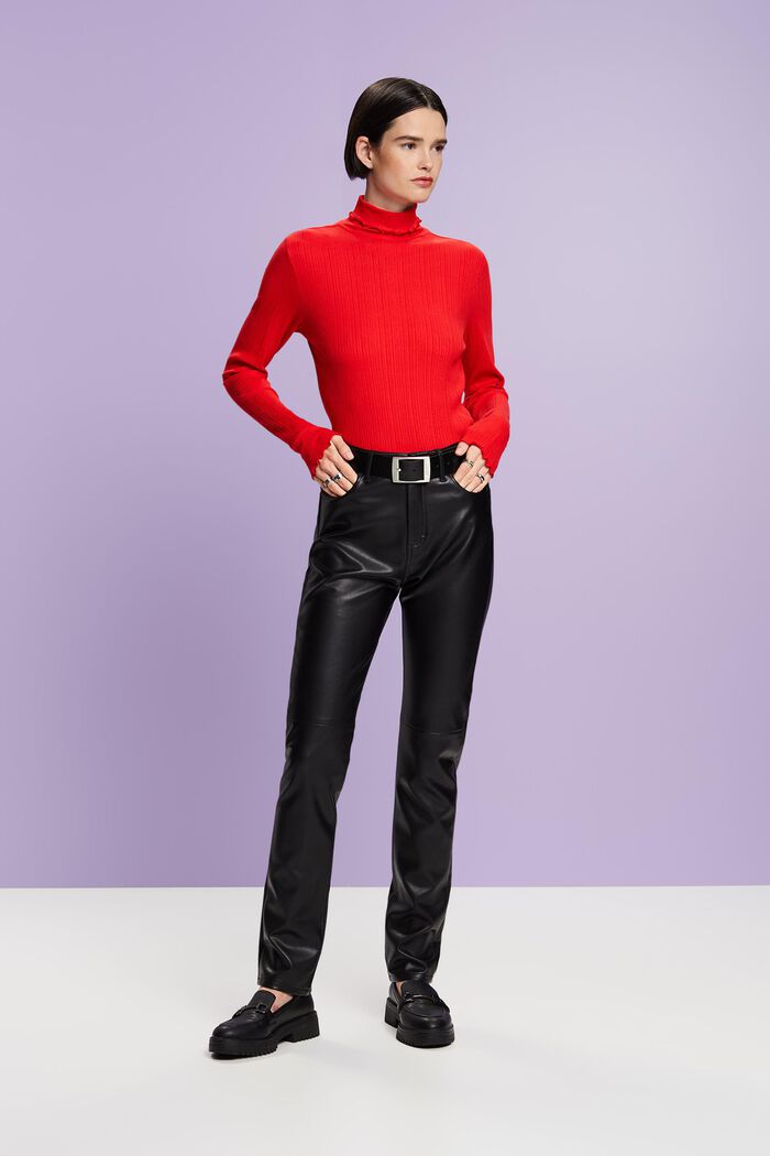 Slim bukser i kunstlæder med høj talje, BLACK, detail image number 2