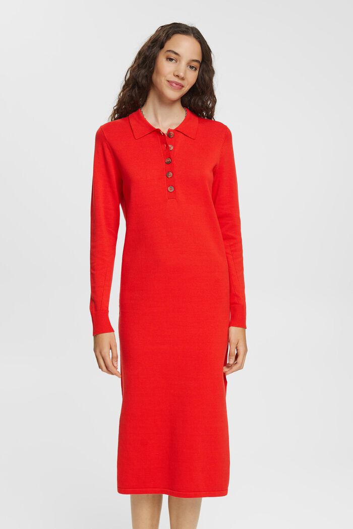 Strikket kjole med polokrave, RED, detail image number 0