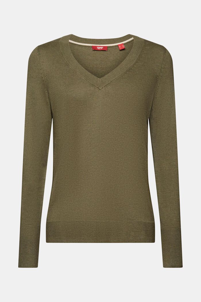Sweater med V-hals, KHAKI GREEN, detail image number 6