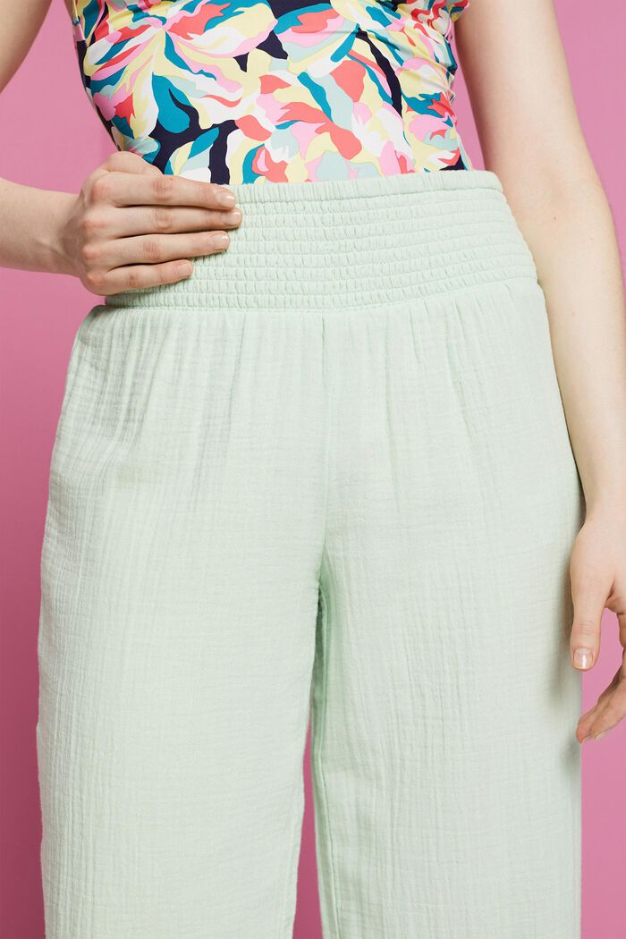 Bukser med vide ben, 100 % bomuld, DUSTY GREEN, detail image number 2