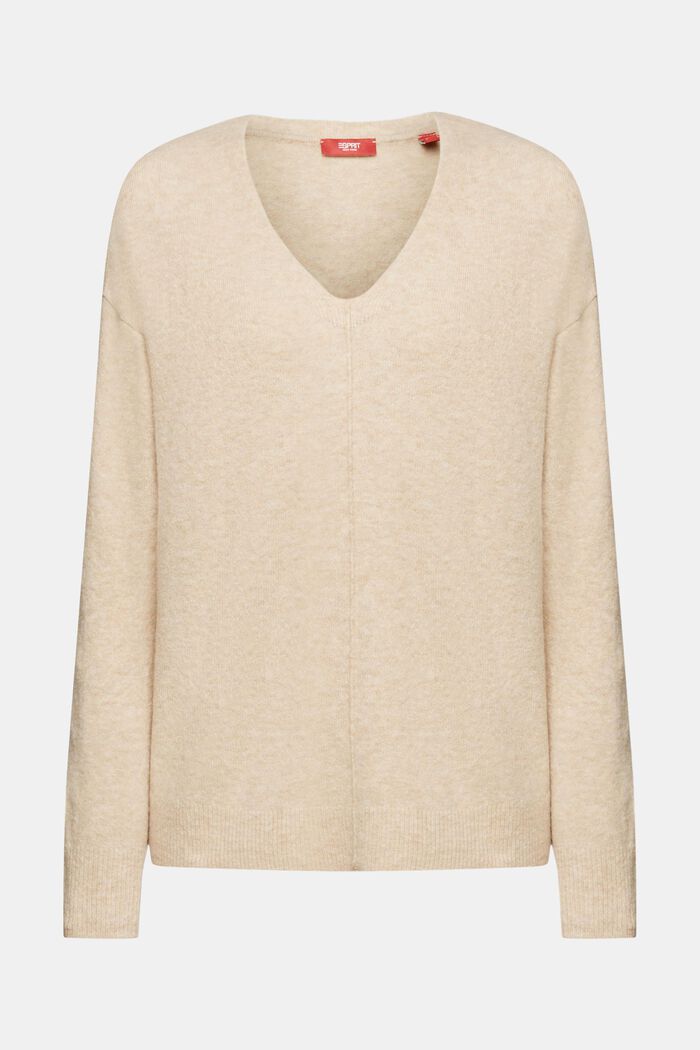 Sweater i uldmiks med V-hals, SAND, detail image number 5