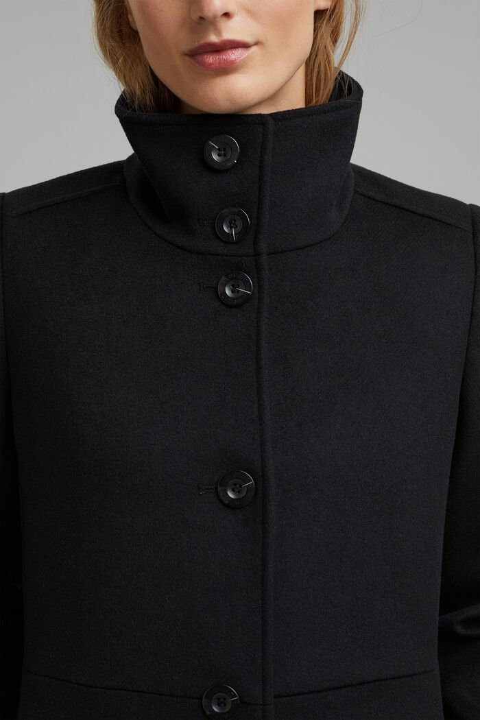 Af uldblanding: Frakke med ståkrave, BLACK, detail image number 2