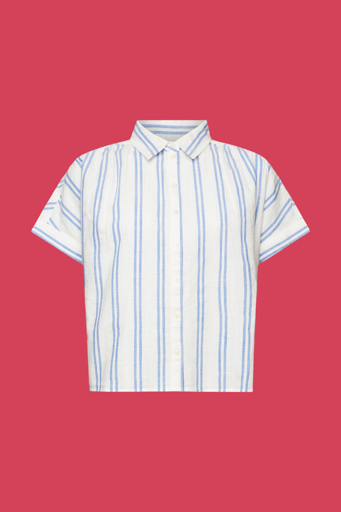Stribet bluse med korte ærmer, 100 % bomuld, OFF WHITE, detail image number 5