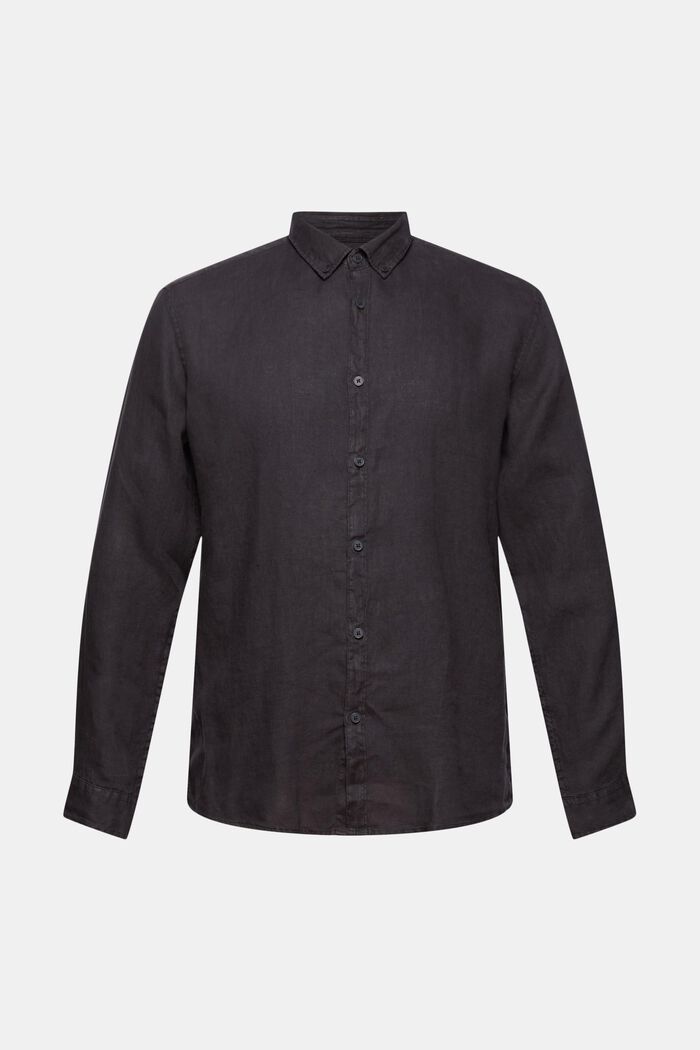 Button down-skjorte i 100% hør, BLACK, detail image number 0
