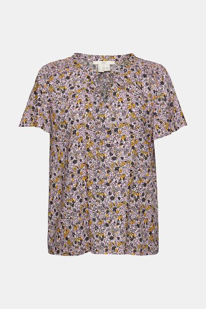 Bluse med blomstret mønster, LENZING™ ECOVERO™:, OLIVE, overview