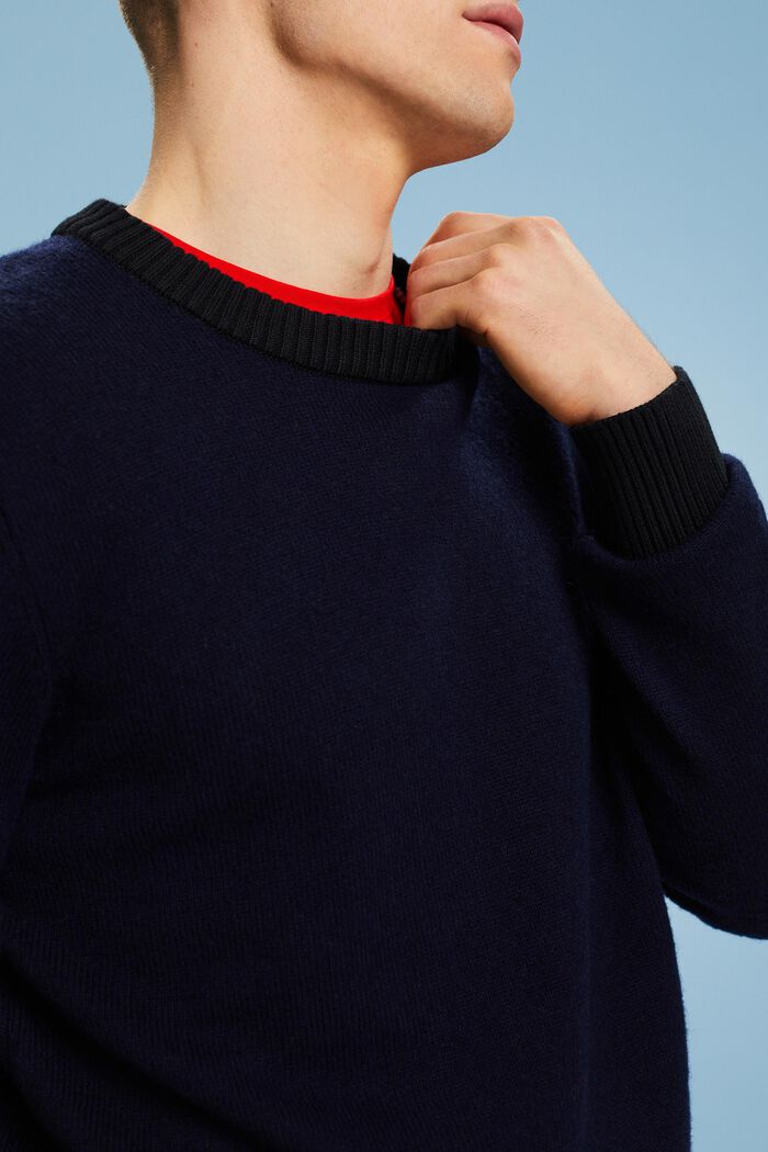 Sweater i uldmiks med rund hals, NAVY, detail image number 3