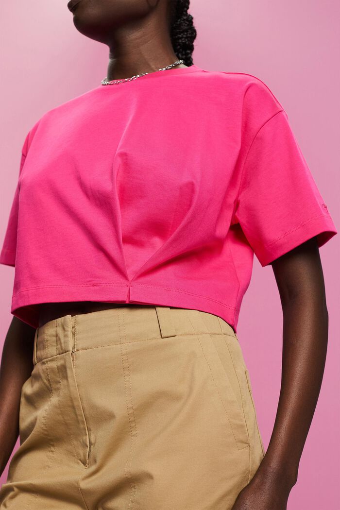 Cropped jersey-T-shirt med rund hals, PINK FUCHSIA, detail image number 2