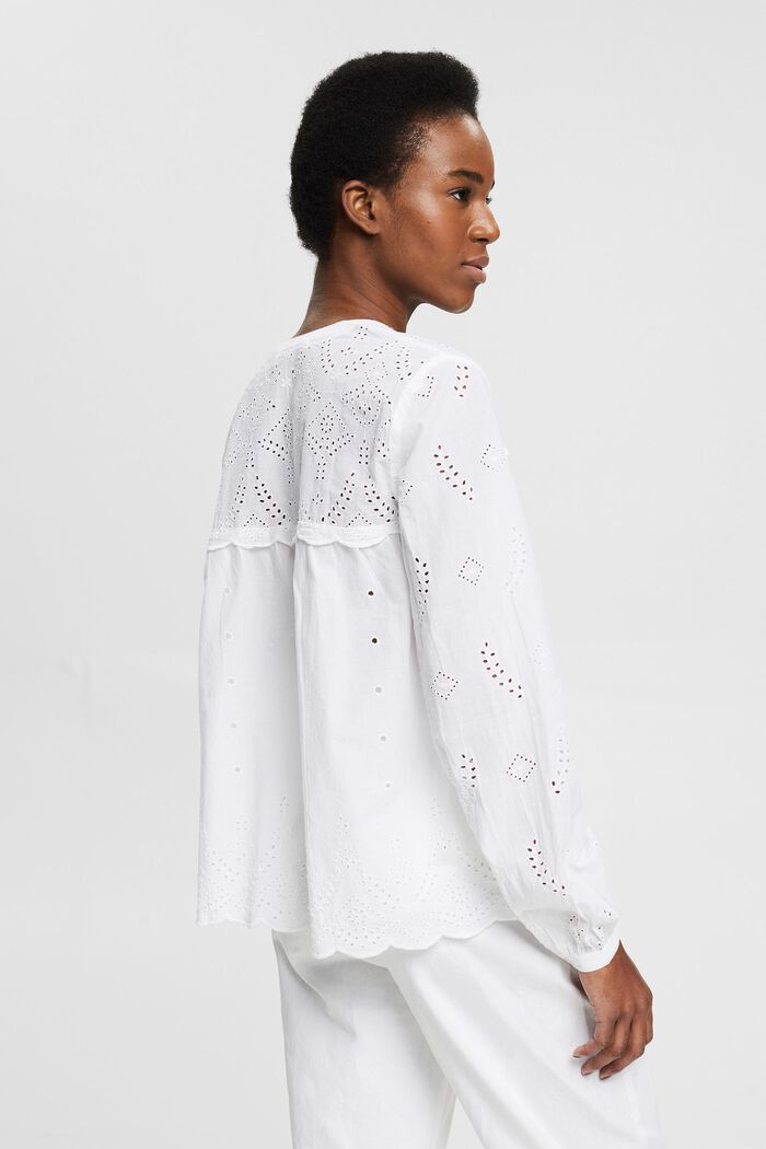 Bluse med broderie anglaise, WHITE, detail image number 3