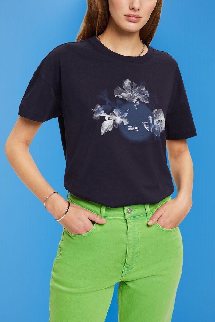 Bomulds-T-shirt med print, NAVY, detail image number 4