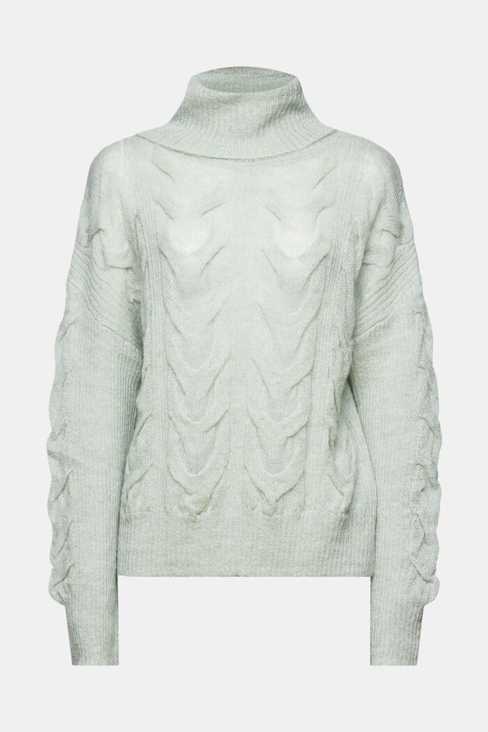 Rullekravesweater i kabelstrik, LIGHT AQUA GREEN, detail image number 7