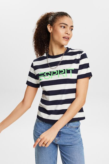 Bomulds-T-shirt med logo og striber