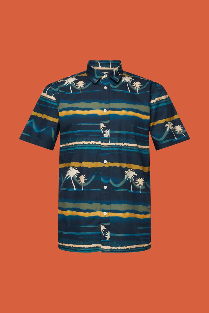Mønstret skjorte med korte ærmer, 100 % bomuld, NAVY, detail image number 6