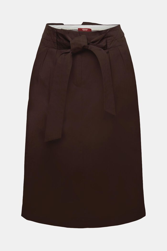 Knælang nederdel med bælte, 100% bomuld, DARK BROWN, detail image number 6