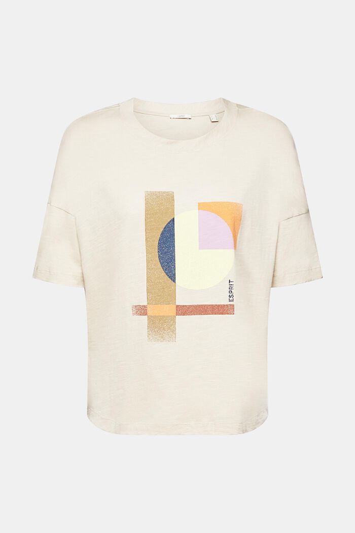 T-shirt i bomuld med geometrisk print, LIGHT TAUPE, detail image number 6