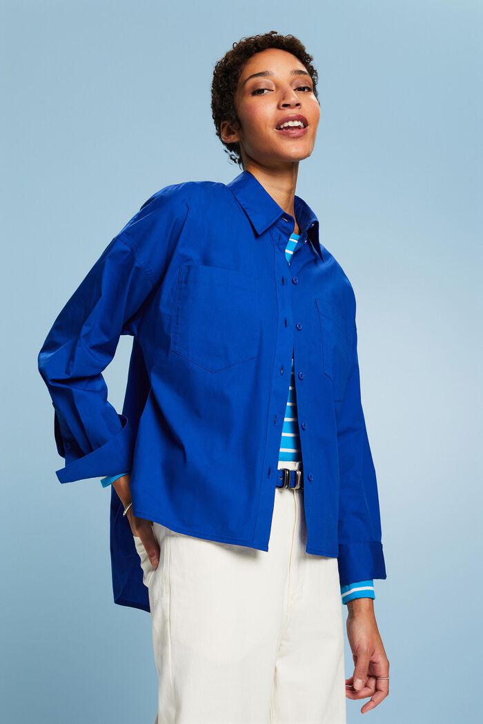 Button up-skjorte i bomuldspoplin, BRIGHT BLUE, detail image number 4