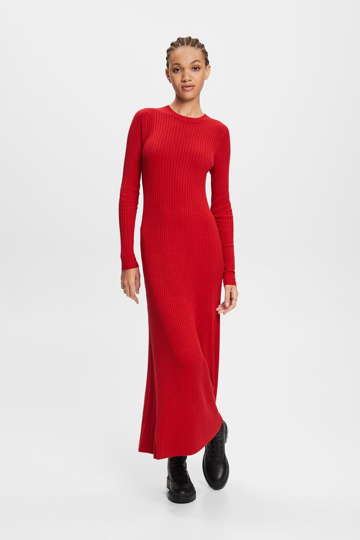 Maxi-kjole i ribstrik, DARK RED, detail image number 6