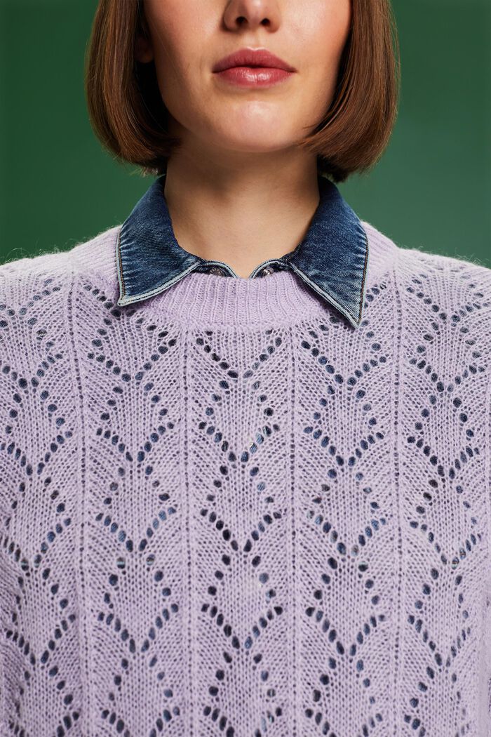 Sweater i åben strik, uldmiks, LAVENDER, detail image number 3